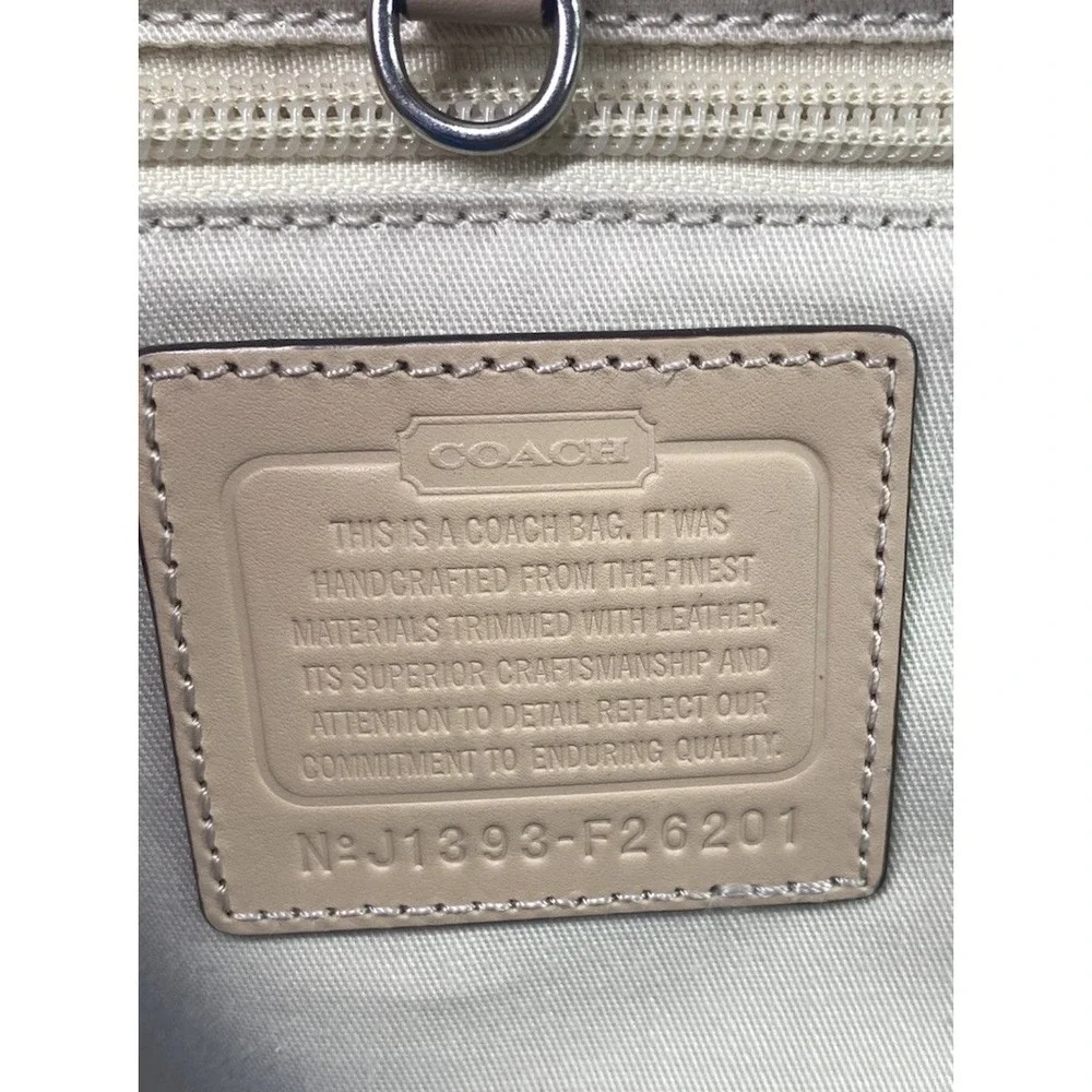 COACH Womens Signature Park Metro Dream C Tote Handbag Purse Tan &White 14x9x4‎